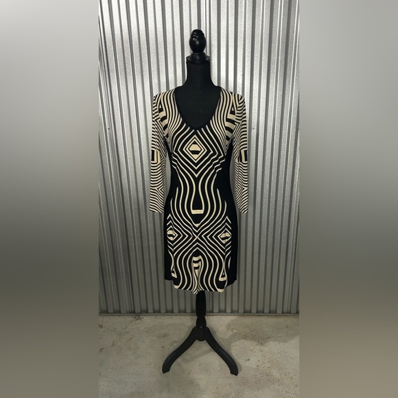 Joseph Ribkoff Dresses & Skirts - Women’s Joseph Ribkoff Cream Black Geometric Long Sleeve Designer Dress Size 10